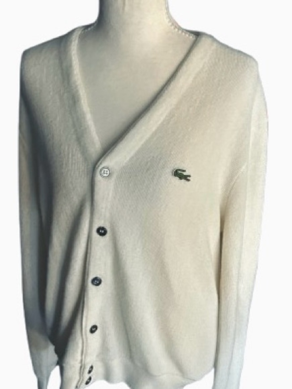 Vintage IZOD LACOSTE Cardigan Bone Cream 80’s 70’s Designer Sweater Alligator
